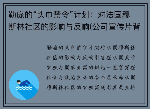 勒庞的“头巾禁令”计划：对法国穆斯林社区的影响与反响(公司宣传片背景音乐)
