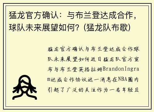 猛龙官方确认：与布兰登达成合作，球队未来展望如何？(猛龙队布歇)